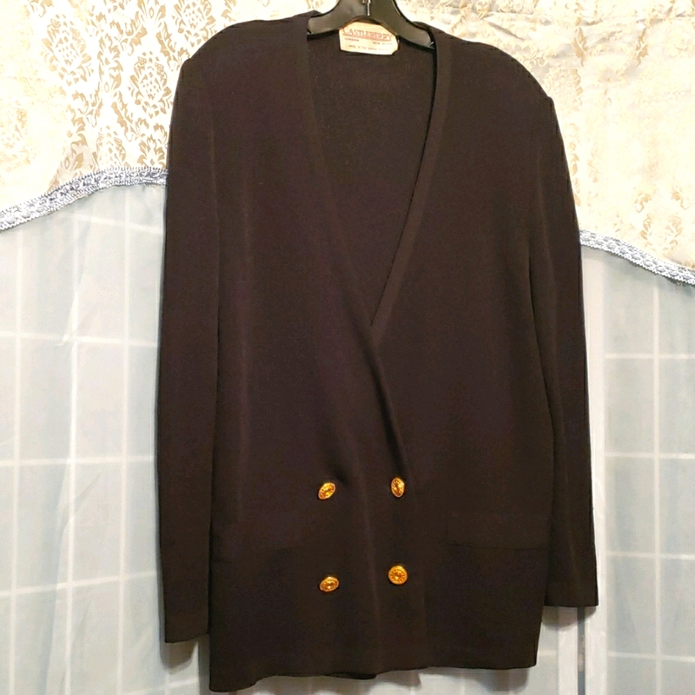 CASTLEBERRY BLACK DOUBLE BREASTED CARDIGAN SWEATER SZ 16